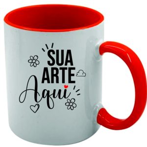 Caneca de cerâmica branca com alça e interior coloridos PERSONALIZADA